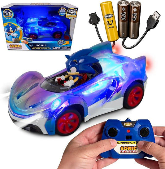 NKOK Sonic Glow Racer RC Car w/Turbo Boost | Ready-to-Run 1/16 Scale | Light-Up Body, USB Rechargeable