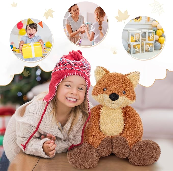 MorisMos 17.7 Inch Fox Stuffed Animal, Brown Floppy Fox Plush Toy with Extra Long Arms, Soft Stuffed Fox Plushie for Kids Adults, Cute Woodland Animal Room Decor, Christmas Birthday Gift for Kids