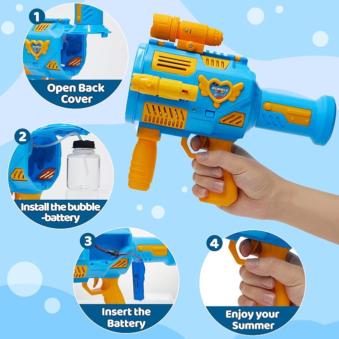 Bubble Machine Gun for Kids Toys,Bubble Gun with Upgraded 4 Fan Drives (Bulit-in 3 oz Bubble Solution) and Colorful Lights, Outdoor Birthday Party Festivel Gifts Wedding Toys