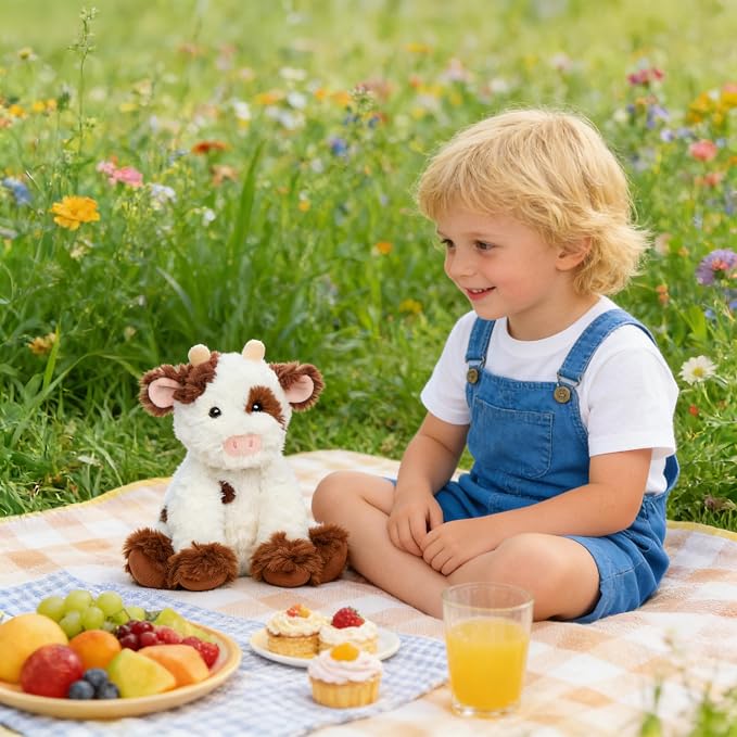 Hopearl Adorable Plush Cow Toy Floppy Dairy Cattle Soft Kawaii Stuffed Animal Cute Birthday Holiday Gift for Boys Girls Kids Toddlers, Brown, 9''