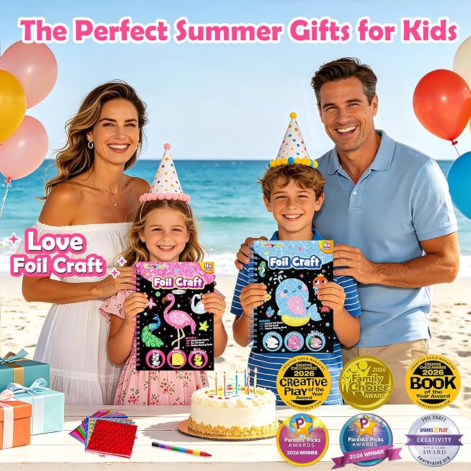 FUNNYB&G Foil Art Craft Kit for Girls 4-10 Years Old: Mess-Free & No-Glue, Create 16 Sparkly Birds Pictures – Perfect Travel Toy & Birthday Gift for Kids (Birds)