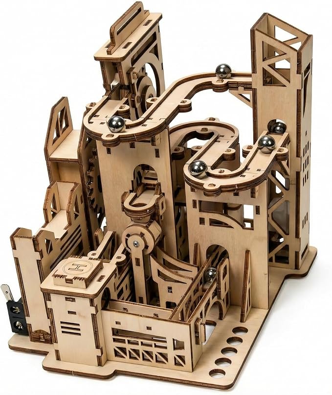 3D Wooden Puzzle for Adults, Marble Run - Advanced Roller Coaster Model Building Set, DIY Wooden Marble Run Track and 3D Jigsaw Puzzle for Adults and Teenagers, challenging Birthday Gift