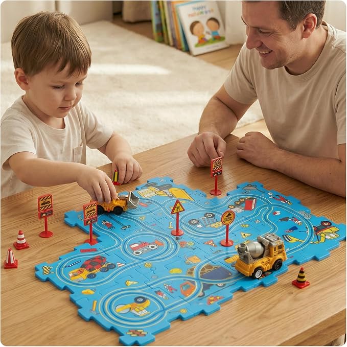 Plastic Puzzles for Kids Ages 3-5 with Toy Car Bulldozer + Cement Mixer, Gift Toys for 3 4 5 6 Year Old Boys Girls, Toddler Puzzles Gift, Critical Thinking Educational Toys