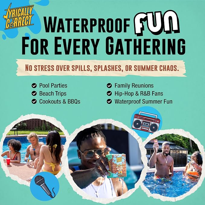 Lyrically Correct Waterproof DRIP ‘90s & 00s Hip-Hop & R&B Edition – Waterproof Music Trivia Card Game for Adults & Families – Pool, Beach & BBQ Party Game