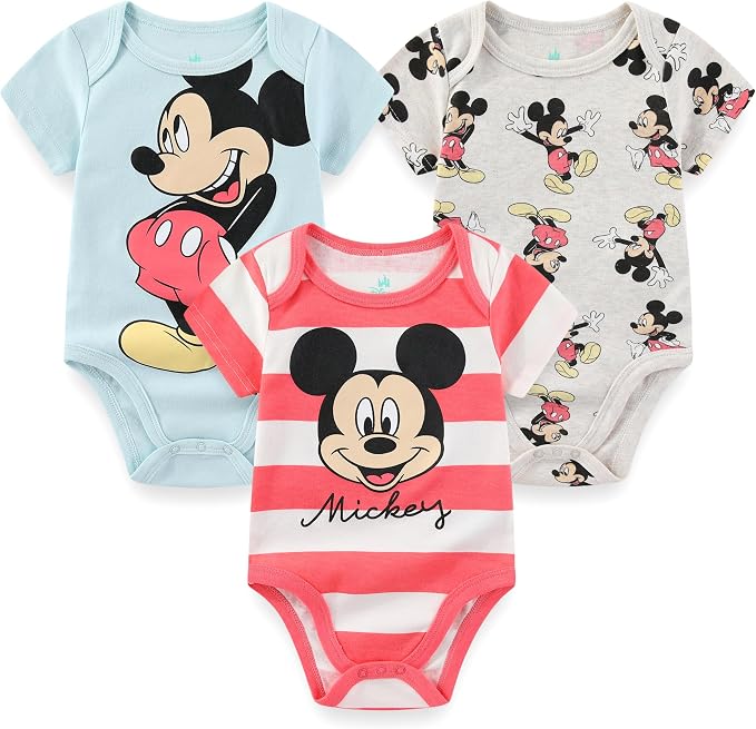 Disney Baby Toy Story Mickey Mouse Cars Winnie the Pooh Boys 3 Pack Bodysuit Creeper for Newborn and Infant