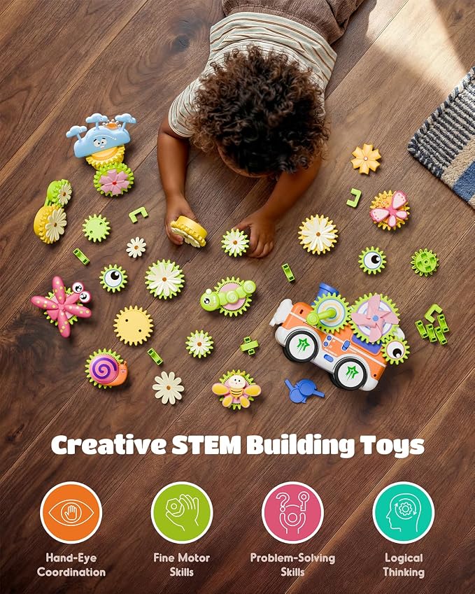 LIGHTDESIRE Toddler Toys Montessori Musical Train Set Gear Building Toys | Creative STEM Toys for 3 4 5 6 Years Old,Electric Rotating Gear Learning Toys with Lights,Birthday Gifts for Toddler Girl Boy