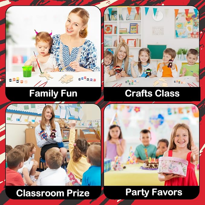 Bafeil 24 Set Ninja Party Favors - Paint Your Own Wooden Magnets Painting Kit for Birthday Party Decorations Party Supplies with Card, Goodie Bag Stuffers Back to School Classroom Return Gift