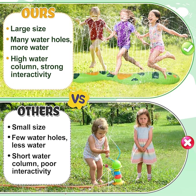 95" × 12" Extra Large Snake Sprinkler for Kids - Inflatable Kids Sprinkler for Yard, Toddler Water Outdoor Toys, Durable Splashing Fun Summer Toys for Garden Lawn, Attaches to Garden Hose