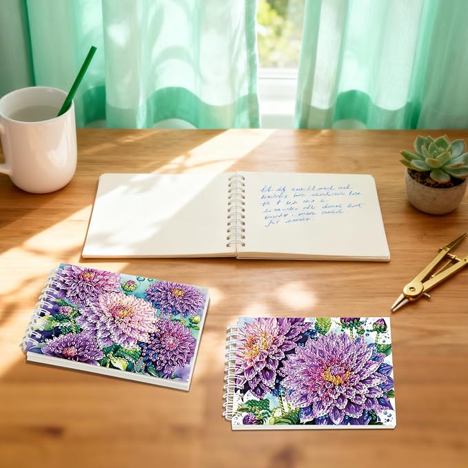2 Pcs Flower Diamond Painting Notebook 80 Pages for Adults, Dahlia Diamond Art Journal and DIY Sketchbook, Diamonds Art Kit Supplies,Gift for Beginners, Craft Lovers, Artists. (Flower)