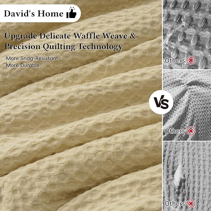David's Home Waffle Weave Comforter Set 3PCS King Size, Soft Breathable Lightweight Cozy Skin-Friendly Warm for All Season, Elegant Aesthetic Home Decor Bedding Set with Pillow Shams, Pale Khaki
