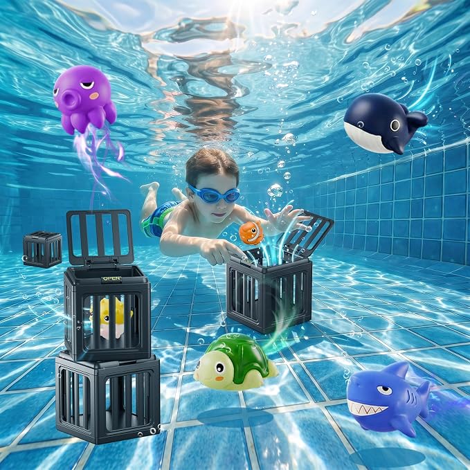 Pool Summer Diving Toys for Kids, Underwater Swim Game Set with 6 Floating Sea Animals & 6 Dive Cages, Summer Water Swimming Pool Toys, Bath, Beach, Fun Birthday Gift for kids(6 Sea Animals )