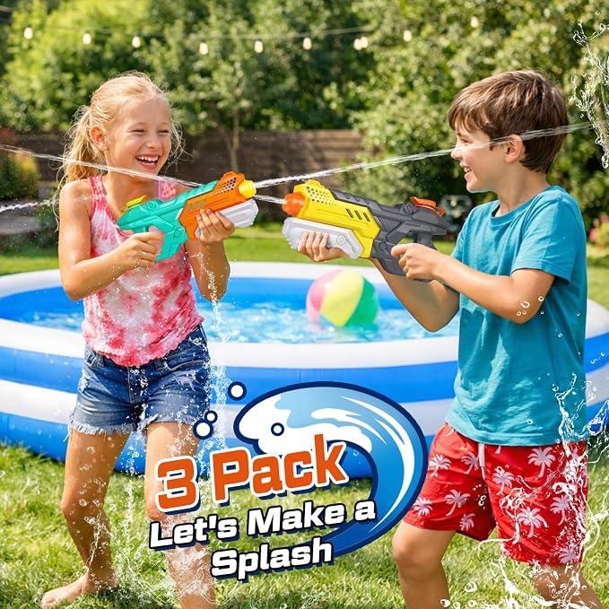 Quanquer Water Guns for Kids Adults - 600CC 3 Pack Super Squirt Water Toy Gun High Capacity Long Shooting Range Soaker Blaster for Swimming Pool Beach Outdoor Fighting Party