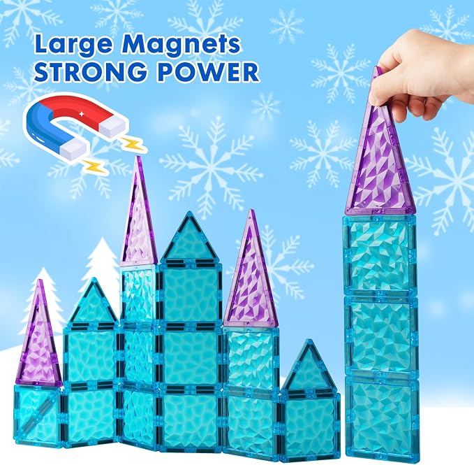 Magnetic Tiles 26 pcs Frozen Castle Magnetic Tiles - 3D Diamond Building Blocks, STEM Educational Kids Toys for Pretend Play, Birthday Gifts Montessori Sensory Educational Magnet Toys