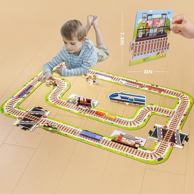 TOI Gaint Floor Puzzle for Kids Ages 3 and Up, 2x3 Feet Railway Floor Puzzles for Toddlers 3-5, Extra Large Preschool Learning Jigsaw Puzzles for Boys and Girls