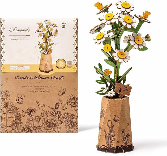 ROBOTIME 3D Wooden Flower Puzzle, Chamomile DIY Craft Kit for Adults, Artificial Flower for Home Table Decor, Gift for Women, Mom, Wife