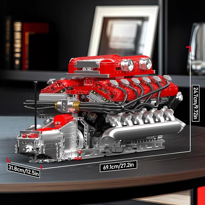 Mould King V12 Engine Model Kit That Runs, MOC Engineering Model Building Kit with Battery and Motor, 3472 PCS STEM Engineering Building Blocks for Adults