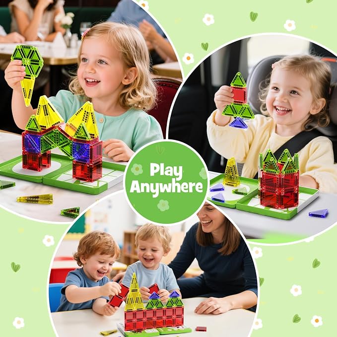 Mini Magnetic Tiles - 26PCS Travel Magnetic Building Set with Storage Iron Box, STEM Educational Toys for Kids Ages 3+ Portable Construction Toys for Toddlers Boys & Girls