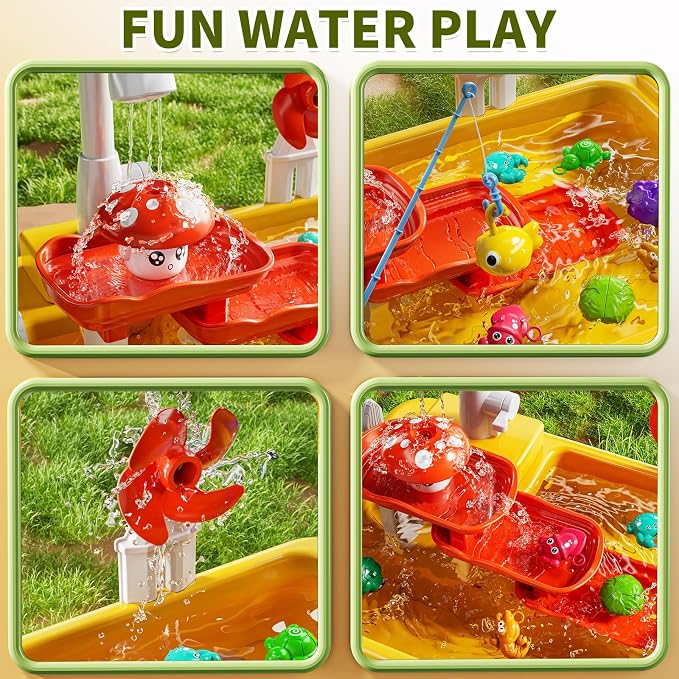Kids Water Table Play Toy for Toddlers 1-3 4-8 Years Old, Kitchen Sink with Electrical Pump and Flowing Water, Fishing Games, Outside Sensory Gift Toys for Boys and Girls 2 3 4 5 6 7 8