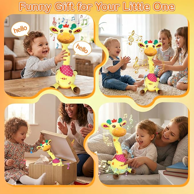 Hunfur Talking Dancing Giraffe Baby Toys, Singing Recording Repeats What You Say with Glowing Light, Funny Gift for Toddlers, Boys Girls Tummy Time Toys