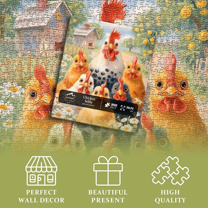 Funny Farm Chicken for Adults 1000 Pieces, Country Rooster Jigsaw Puzzle | Farm Animal Flower Jigsaw Puzzle,Cute Abstract Chicken Puzzle 1000 pieces,Home Decor,Challenge for Adults Painting