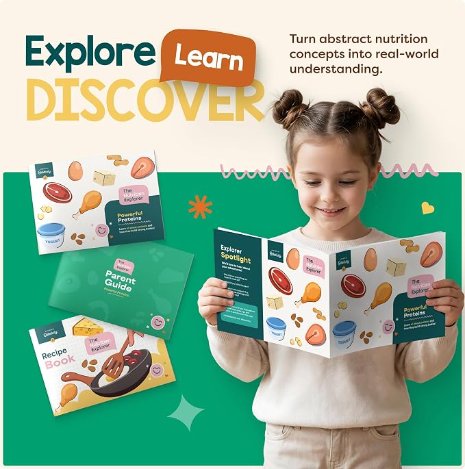 Baketivity Powerful Proteins Kids Nutrition Kit – STEM Science & Cooking Activity Kit with Recipes & Activity Book – Educational Food Learning Kit for Homeschool Activities, Birthday Gifts for Kids