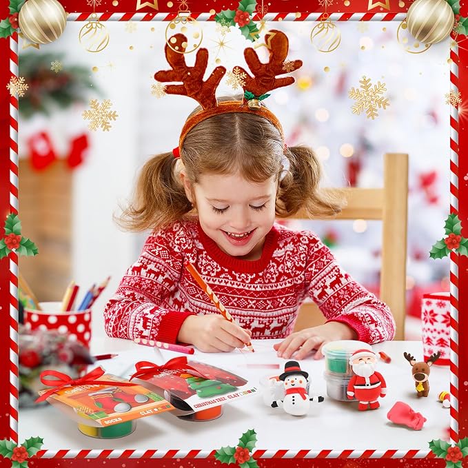 Capoda 18 Set Christmas DIY Craft Kit Christmas Air Dry Clay Kit Snowman Santa Claus Making Craft DIY Modeling Clay for Xmas Winter Holiday School Exchange Gifts Party Art Activities Supplies