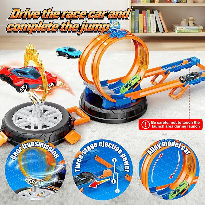 2026 Race Car Track Set Toy for Kids, Stunt Racing Playset with 360° Loop Car Track and Four 1:64 Scale Vehicles Gift Toys for Boys Girls Ages 3 4 5 6 7 8 (Standard)