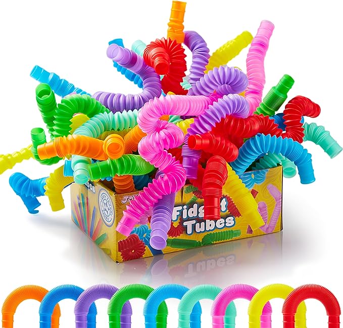 JOYIN 18 Pack Pop Tubes, Sensory Toys (Small) Fidget Toys Party Favors - 9 Colors, Creativity Learning & Fun for Kids - Perfect for Prizes Goodie Bags, Classroom School Reward