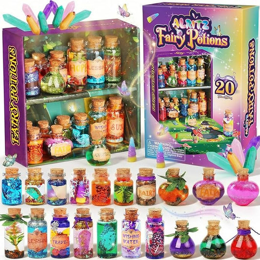 Alritz Fairy Potions Kit for Kids - Magic Potion Making Kit 20 Bottles, Glitter Crystals, Gifts for Girls Ages 6+ Year Old, Creative Craft Indoor Activity Party Birthday