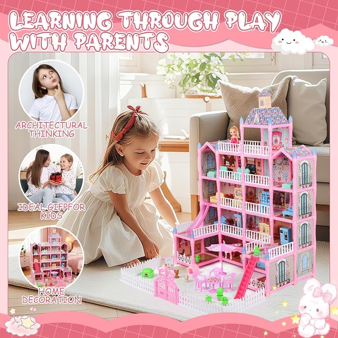 Dream Doll House for Girls Toys, 2026 Dollhouse 4-Story 17 Rooms with Dolls, Lights, Pets, Furniture & Accessories, Playset Toddler Playhouse Gift for for Girls Toys