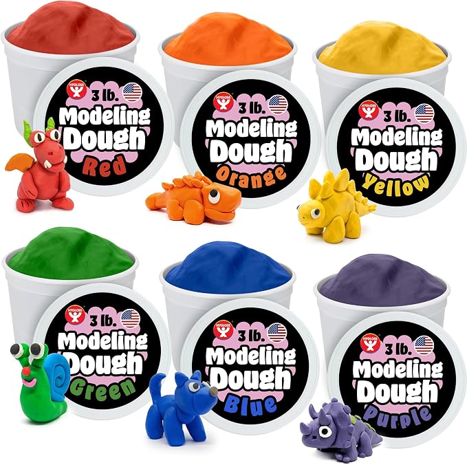 Hygloss Play Modeling Dough for Kids – Safe & Non-Toxic Sensory Dough for Arts and Crafts – 3 lb Tub – Play Clay for Toddler Activities, Preschool Classroom Must-Haves – 6 Assorted Colors, Unscented