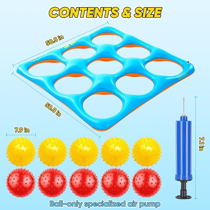 Inflatable Tic Tac Toe Pool Game Set – Pool Toys with 10 Balls, Fun for Kids, Teens, Adults, Family, Party, Beach, Outdoor & Indoor, 2-10 Players
