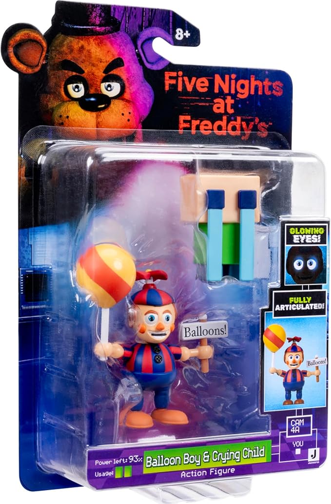 Jazwares Five Nights at Freddy’s Balloon Boy - 2.5-Inch Articulated Figure and Glow-in-The-Dark Eyes Plus 2-Inch Crying Child Figure