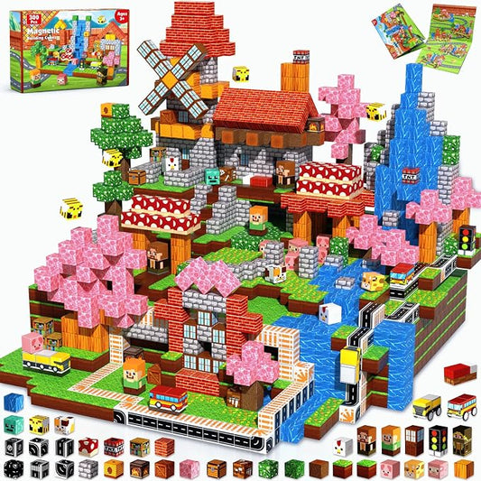 300 PCS Magnetic Blocks - Magnetic Building Block, Stacking Magnet Building Cubes for Kids, Magnetic Construction Toy for Boy Girl, STEM Montessori Sensory Toy Ages 3-12 Years Old Birthday Gift