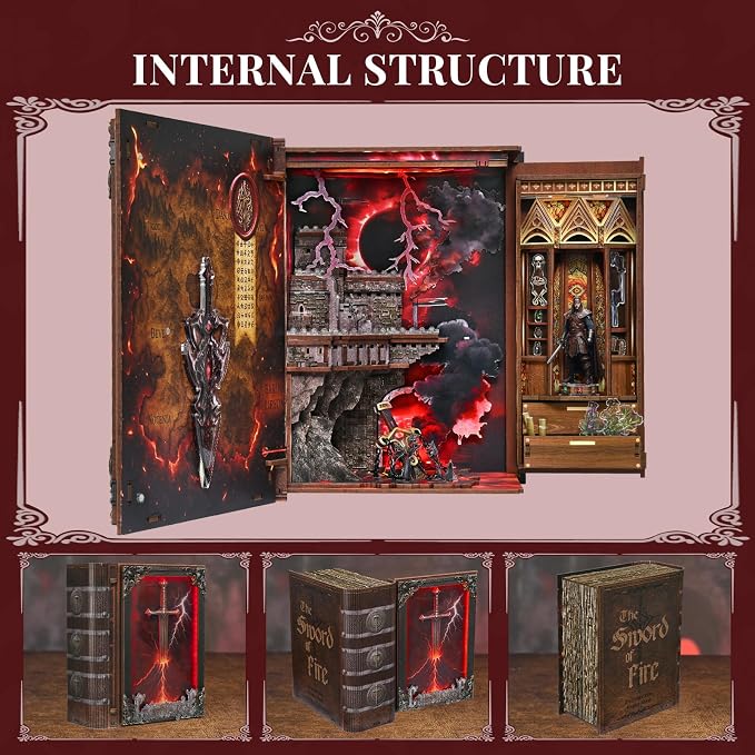 CCCDF Book Nook Kit - DIY Miniature House Kit for Adults, Teens, Dollhouse Magic Booknook Tiny House Bookshelf Decor, Gifts for Family, Friends (Sword of Fire)