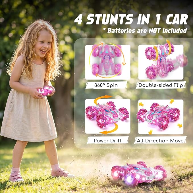 Spider Toys for Girls 4 5 6 7 8 9 10 11 12, Gesture Sensing Remote Control Car, Double Sided RC Cars with Full-Body Light, 2.4GHz Hand Controlled Rechargeable RC Stunt Car