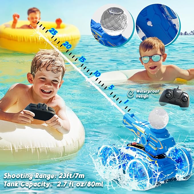 Amphibious Remote Control Car for Boys - 4WD Amphibious 2.4 GHz 360°Rotation RC Cars - Water and Land RC Stunt Car Toy for 5 6 7 8 9 10 Year Old Boys Girls Christmas Birthday Gifts