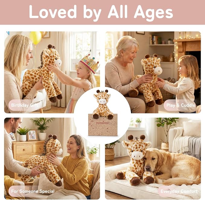 Niuniu Daddy Weighted Stuffed Animal for Kids & Adults, Large Plush Toy with Soft Fur, Weighted Plushies Pillow for Sensory Calm, Huggable Gift for Everyday Comfort, Giraffe, 20 inch, 3.3 lbs