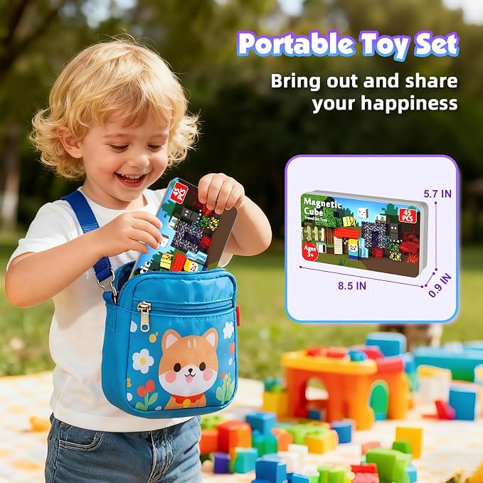 45 PCS 0.8in Mini Magnetic Blocks - Travel Magnet Toys for Kids with Portable Metal Box, Stacking Magnets, for Boys and Girls Age 3+ Years Old (Theme: Portal)