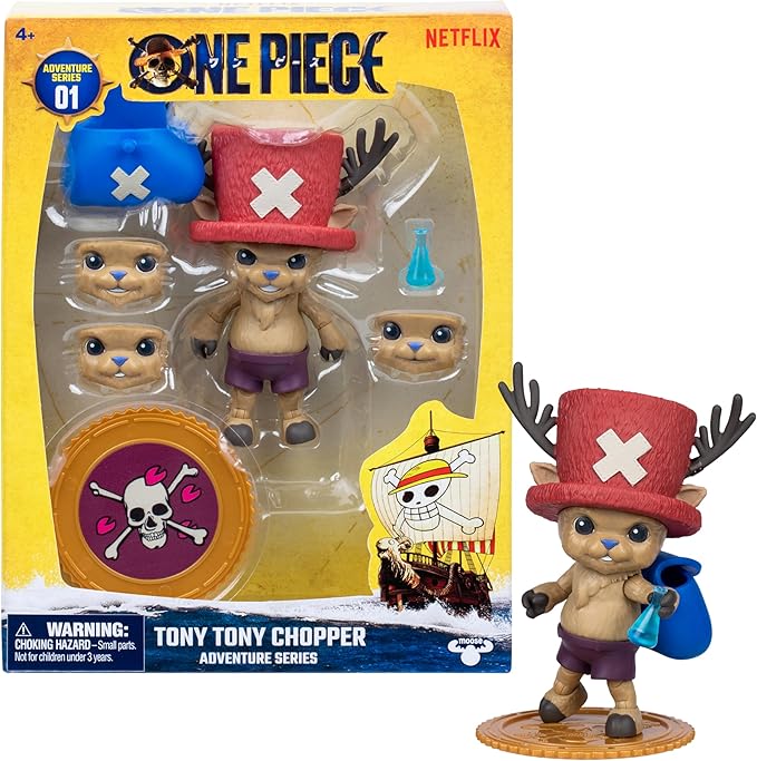One Piece Tony Tony Chopper 4″ (10 cm) Action Figure with 6 Accessories. Includes Swappable Facial Expressions, Medical Bag, Medical Vial, and Berry Coin Display Base