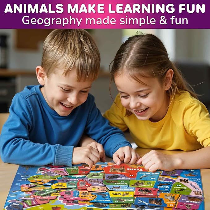 QUOKKA Magnetic Puzzles for Kids Ages 4-6 - Realistic USA Map Puzzles for Toddlers 3-5 - Montessori Educational Toys for 2-4 Years Old - United States Geography Learning Games for Kids 5-8