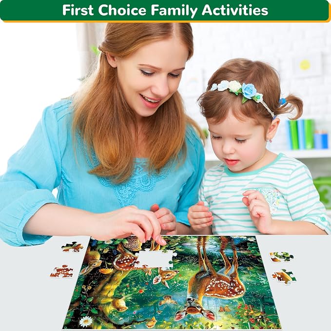 Puzzles for Kids Ages 4-8, 100 Piece Puzzles Kids Ages 4-6 6-8 8-10 Deer Animal Jigsaw Puzzle Toys Educational Puzzle Floor Birthday Gifts for Girls and Boys