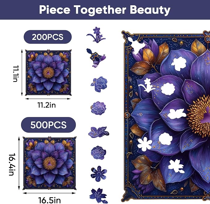 Mys Aurora Puzzles for Adults Mandala Flower Wooden Puzzles, 500 Pieces Unique Shaped Lotus Yoga Gifts Jigsaw Puzzles, for Yoga Lover, Fun Challenge Family Game 16.4'' x 16.5''