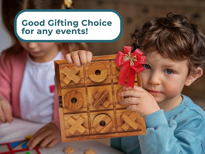 BSIRI Extra Large Tic Tac Toe Board Games - Ideal for Games, Family Games and Game Night for Adults, Farmhouse Decor for Coffee Table Decor, Unique Gifts for All Occasions (8.6 Inch)