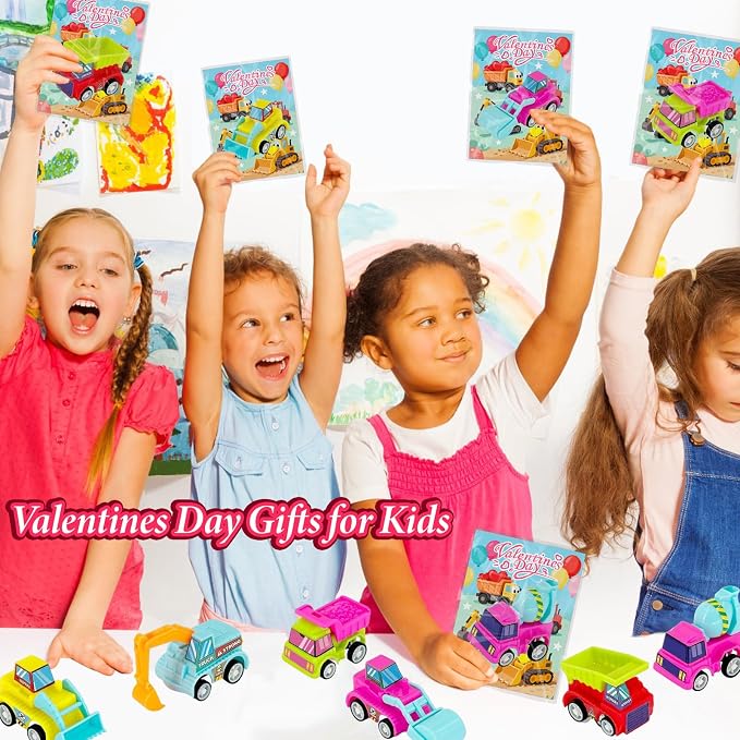 Car Toys for Ages 3-5 Kids - 27PCS Valentine Gifts with Pull Back Cars Truck Vehicles Set for Boys Girls, Construction Toy for Class Party Favors, Potty Training Reward for Kid Classroom