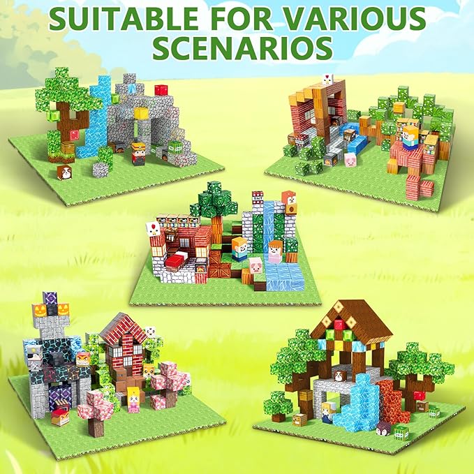 9 Pack Magnetic Blocks Baseplate, Magnetic Cubes Plate for Minecraft Magnetic Building Blocks-Baseplate 4" x 4", STEM Magnet Toys for Kids Boys Girls Age 3+ Years Old Christmas Birthday Gifts