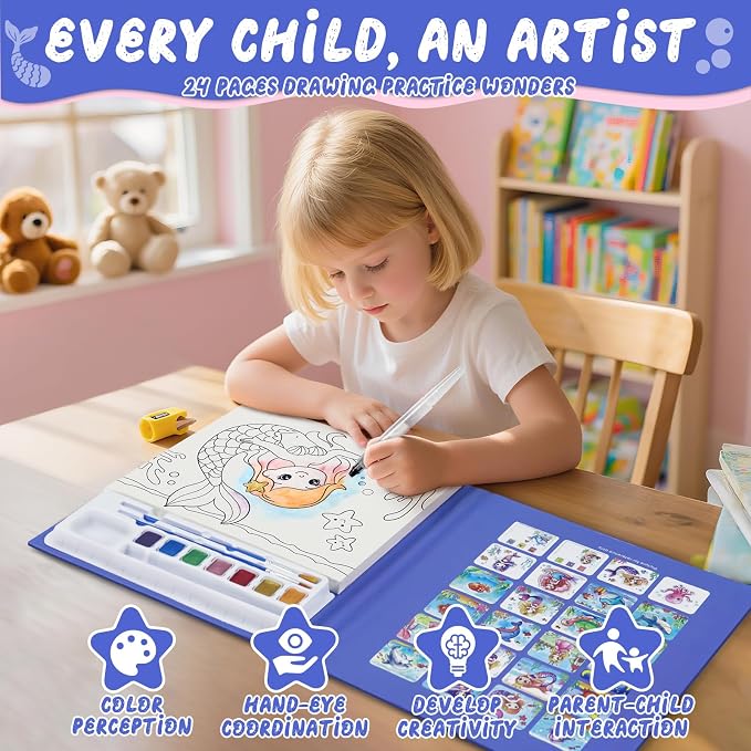 Paint with Water Coloring Books for Kids, Mess Free Watercolor Painting Kit Painting Activity for Kids Ages 3-5 4-8, Arts Crafts Drawing Gift Toy for Boy Girl