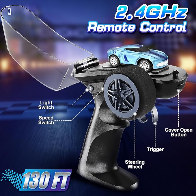RC Drift Car, 1/64 Mini Drift RC Cars 4WD Micro Remote Control Car with LED Lights and Speed Switch, Ideal Birthday Cars Toys for Adults Kids Boys Age 6 7 8-12, Blue