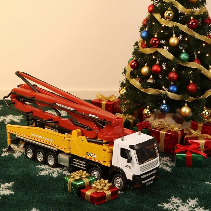Concrete Pump Truck Toy, Cement Toy Truck Model with Extendable Working Cement Pump Arm, Bucket Construction Trucks Vehicle Toy Gifts for Boys Adult
