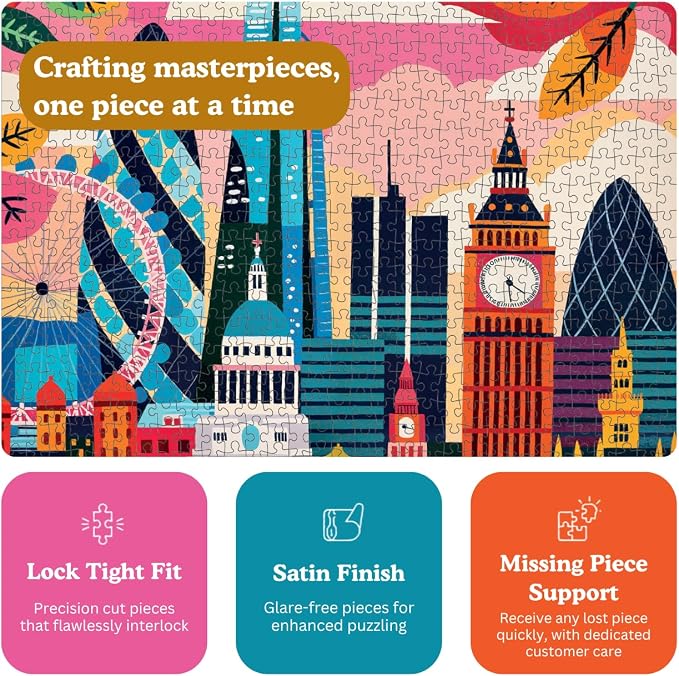 Cross & Glory - Colourful London - 1000 Piece Jigsaw Puzzle for Adults | Iconic Landmarks of London | Challenging Puzzle for Art and Travel Lovers